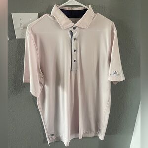 Greyson mens light pink & white striped polo